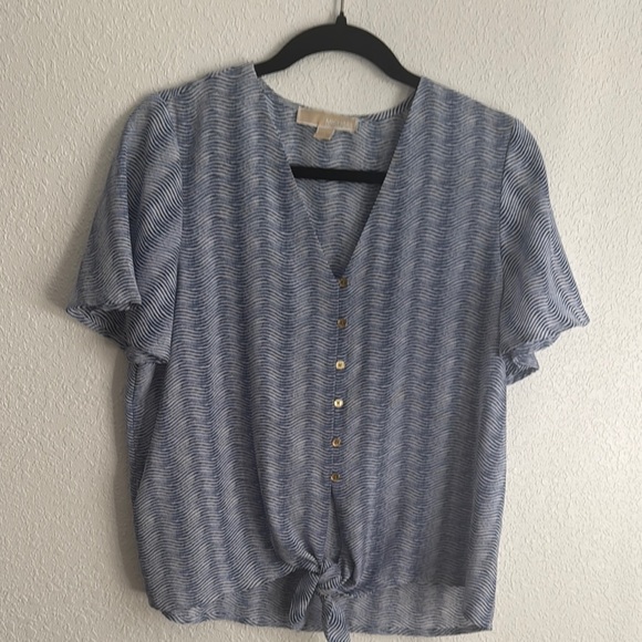 MICHAEL Michael Kors Tops - MICHAEL Michael Kors Blue and White Patterned Blouse